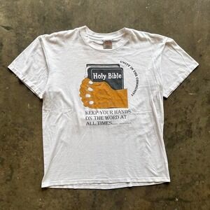 Vintage 90s Holy Bible Jesus T shirt Size large